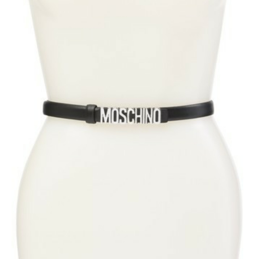 Moschino Leather Thin Logo Belt Black